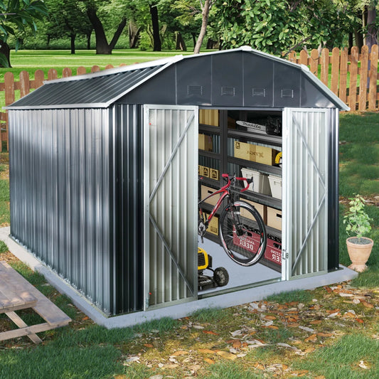 Outdoor Metal Storage Shed With Arch Roof And Lockable Doors