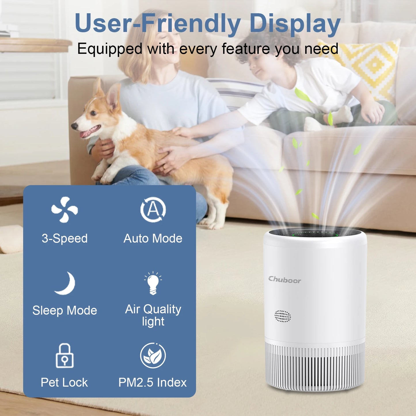 Chuboor Smart Air Purifier With Alexa App Control For Bedroom