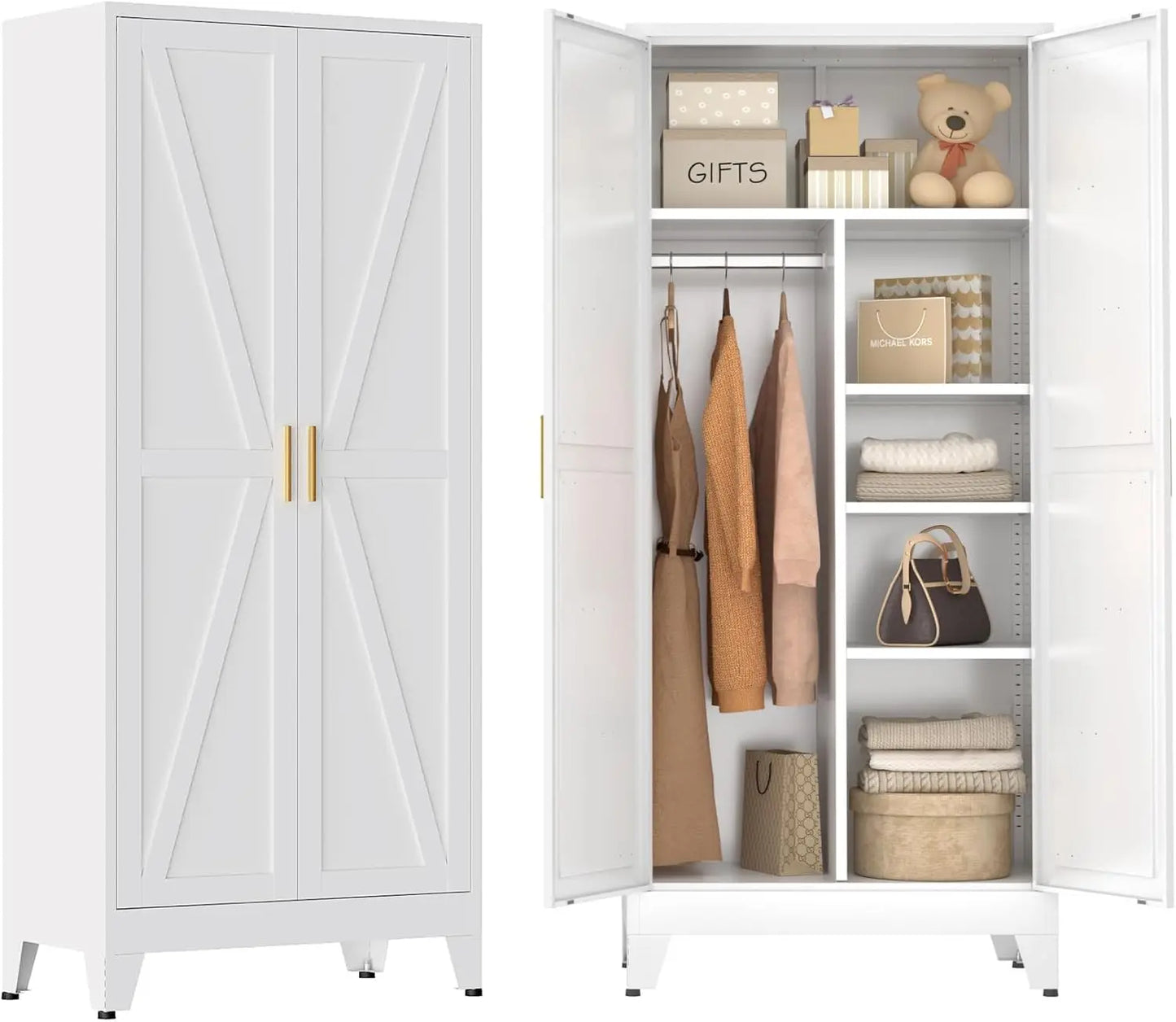 Tongyue Metal Wardrobe Closet With Doors And Shelves