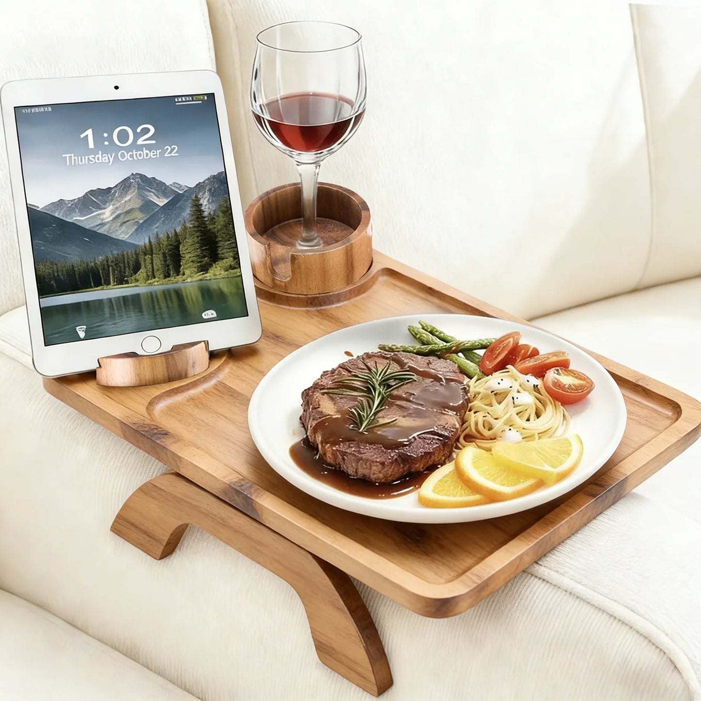 JHK Foldable Armrest Tray With Rotating Phone Holder Cup Holder