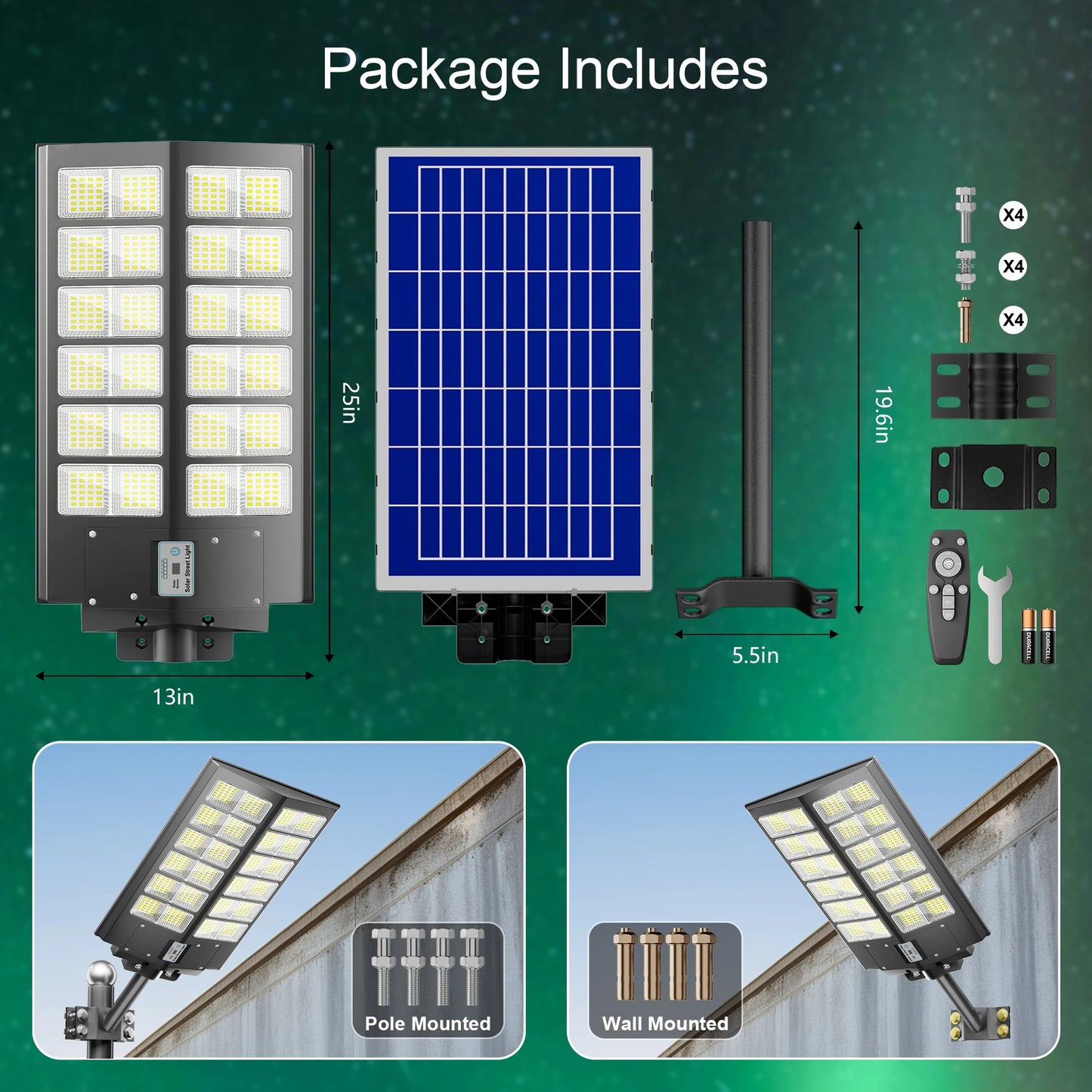 2-Pack 5000W Solar Street Lights Outdoor With Motion Sensor