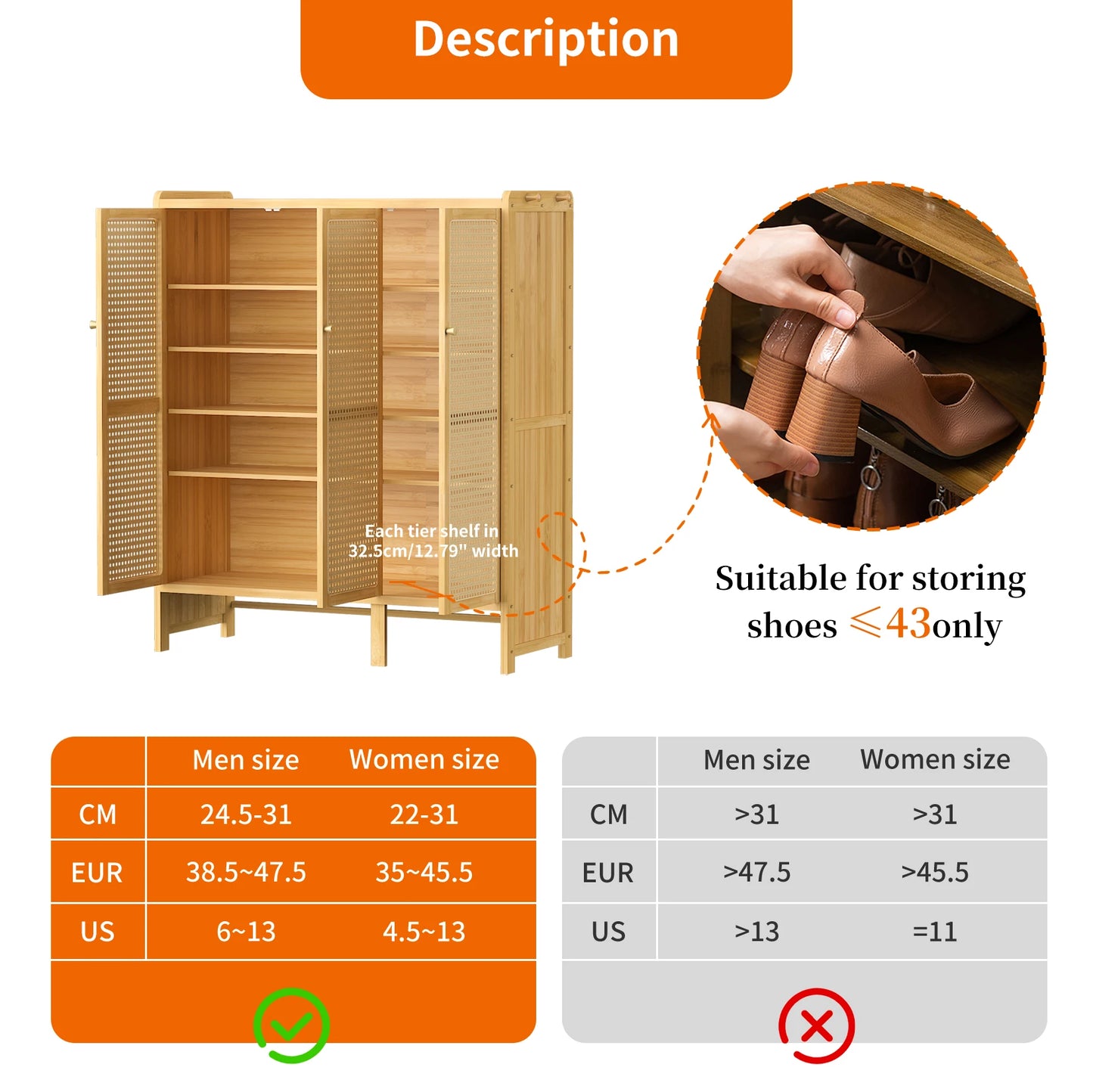 Wisfor Bamboo Shoes Rack Organizer Cabinet With Doors Shelves