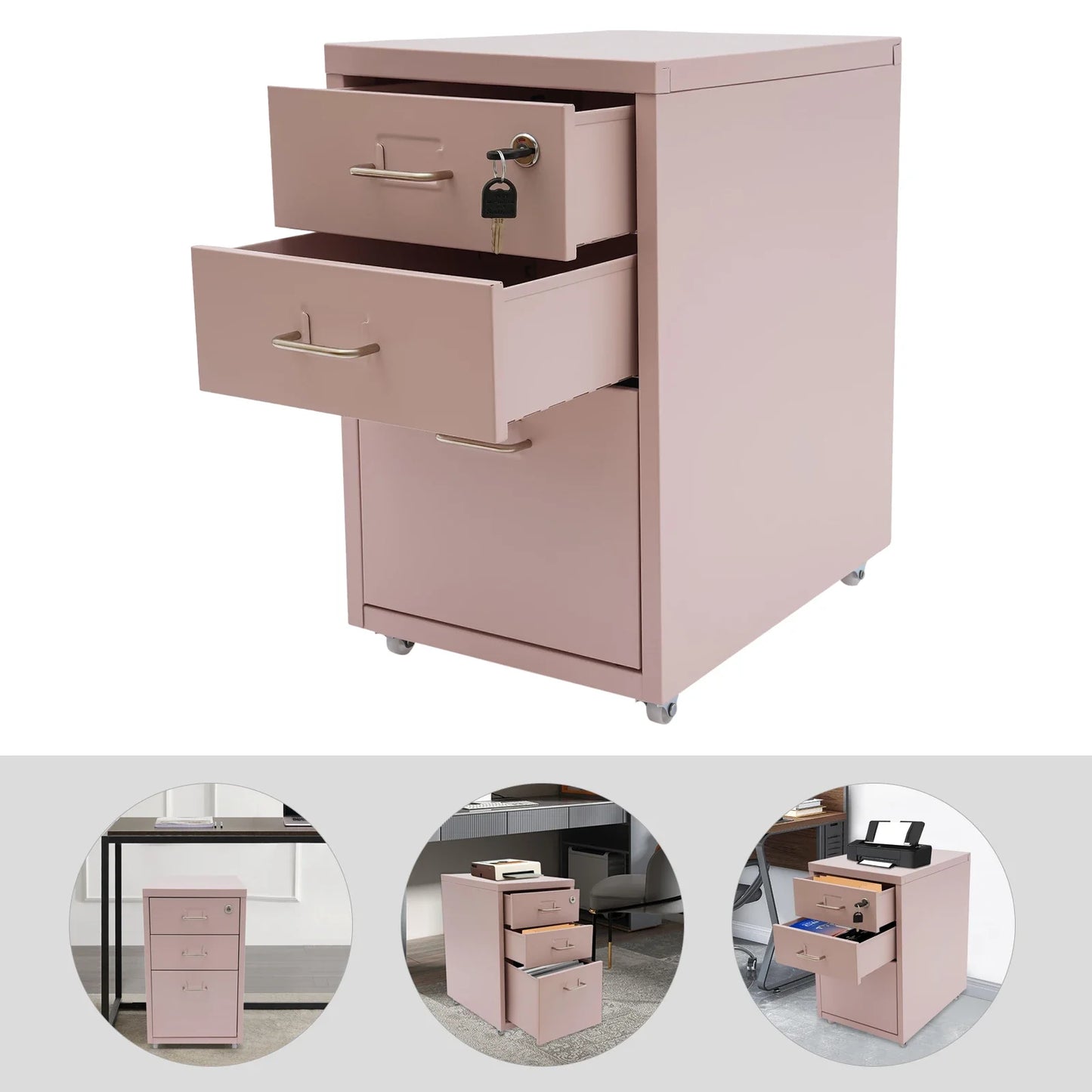 Three Drawer Vertical File Cabinet With Lock Metal Office Storage