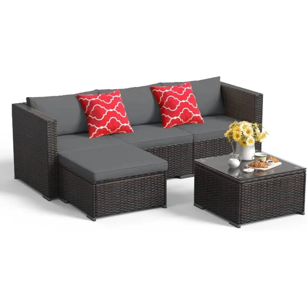 All Weather Outdoor Wicker Garden Furniture Set With Sofa And Table