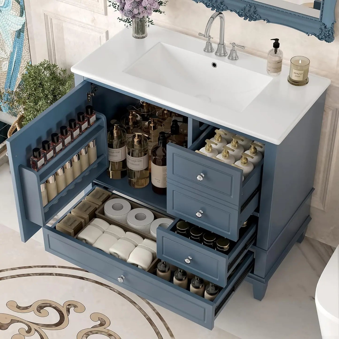 Free Standing Bathroom Vanity With Sink And Ceramic Basin