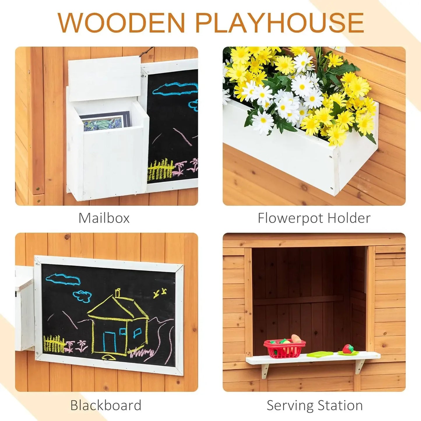 Wooden Outdoor Playhouse For Kids With Working Door And Windows