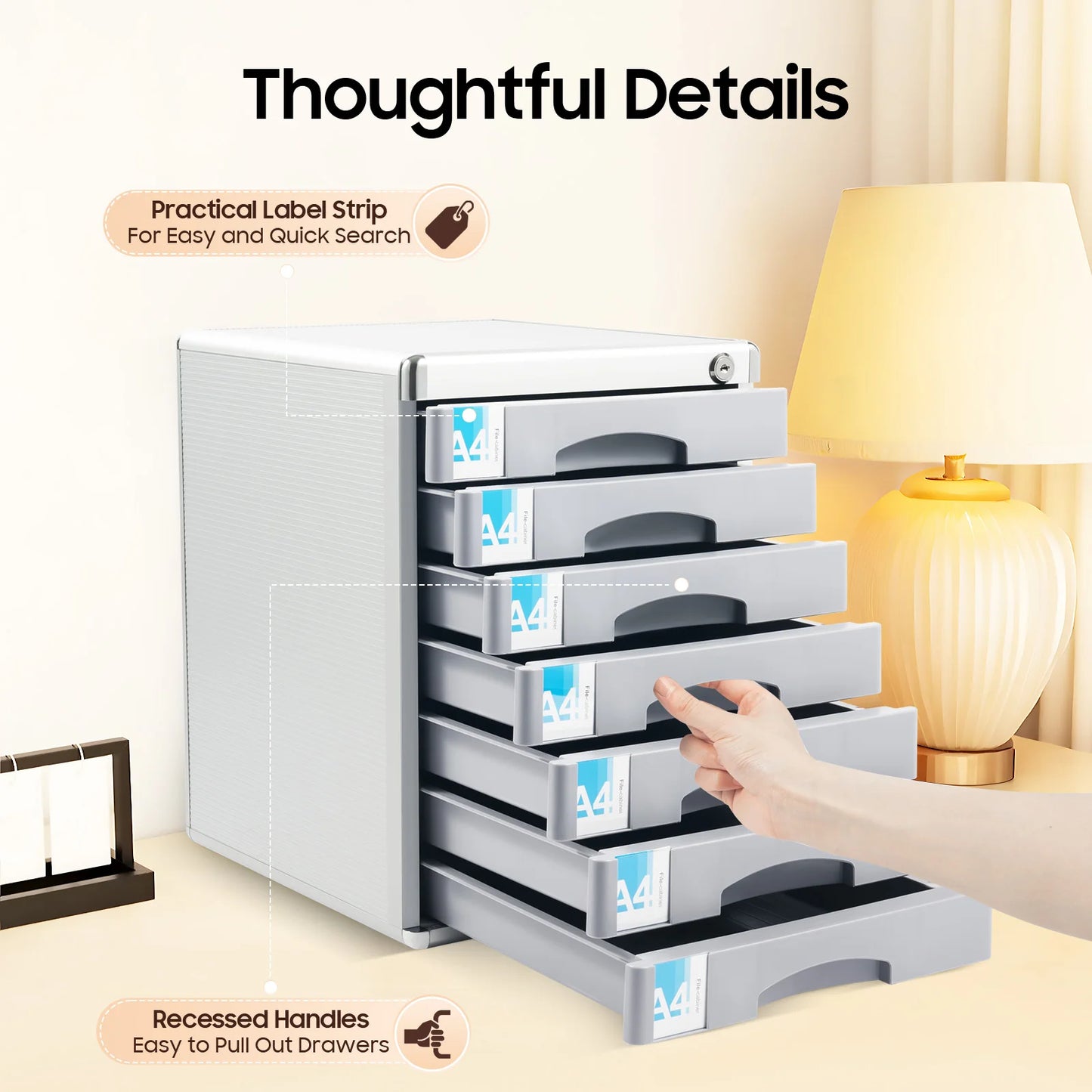 Aluminum Alloy Seven Tier Desktop Drawer Document Organizer With Locks