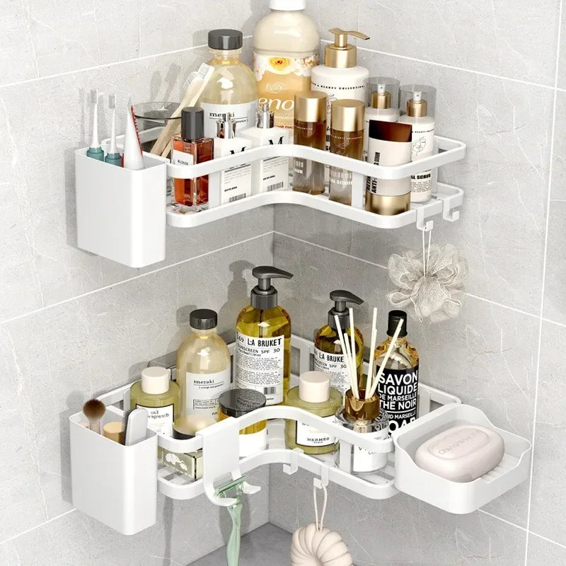 Double Layer Stainless Steel Corner Shelf No Drill Wall Organizer