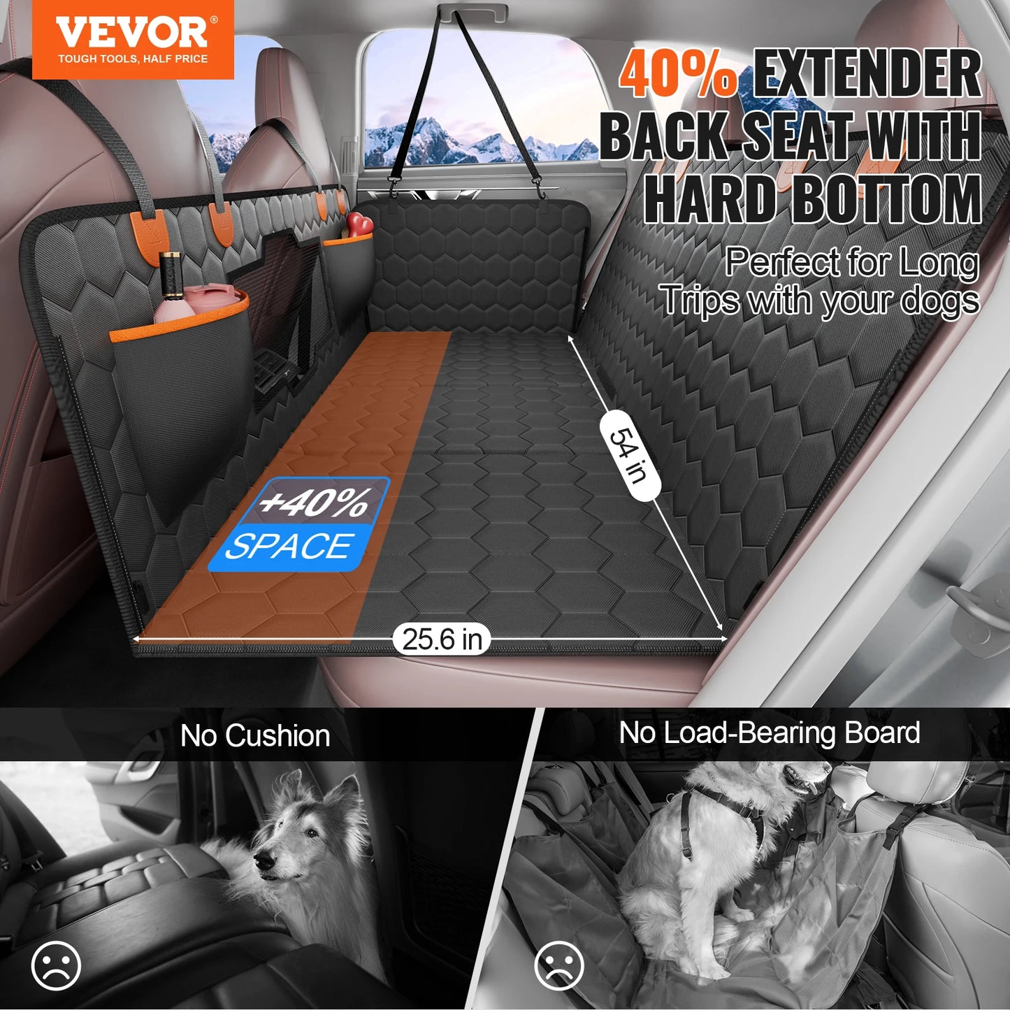 SucceBuy Back Seat Extender Dog Car Cover With Mesh Window Storage Pocket
