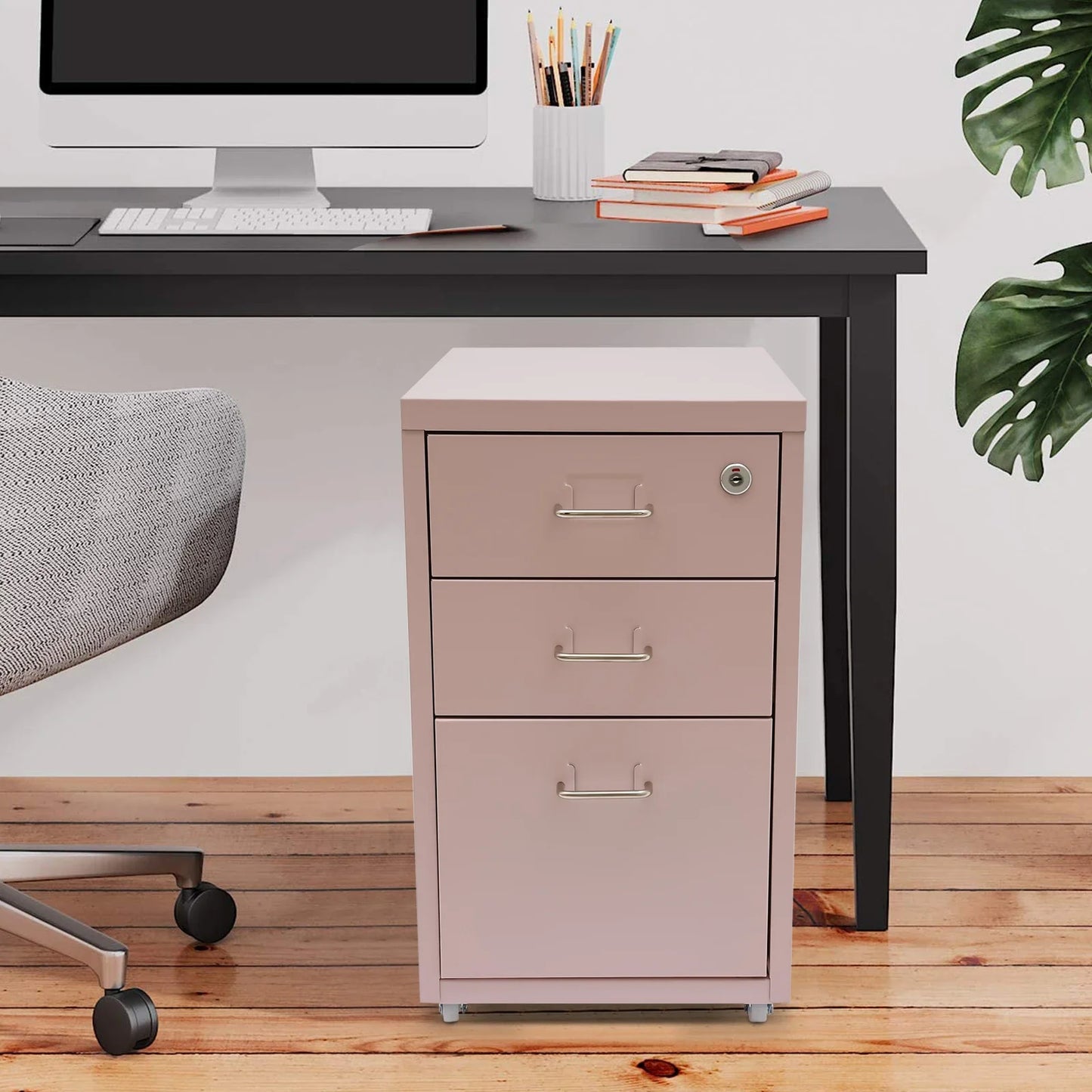 Three Drawer Vertical File Cabinet With Lock Metal Office Storage