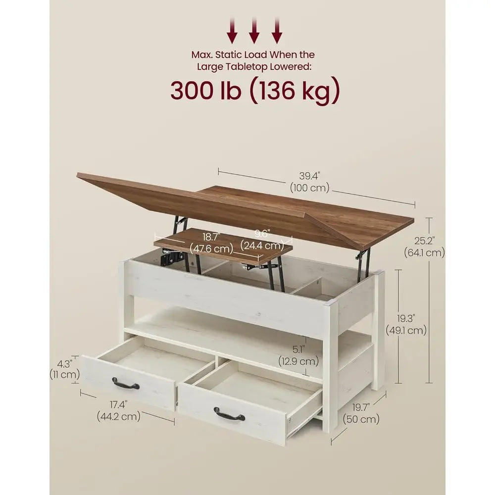 RBXC Lift Top Coffee Table With Storage And Drawers Gas Spring