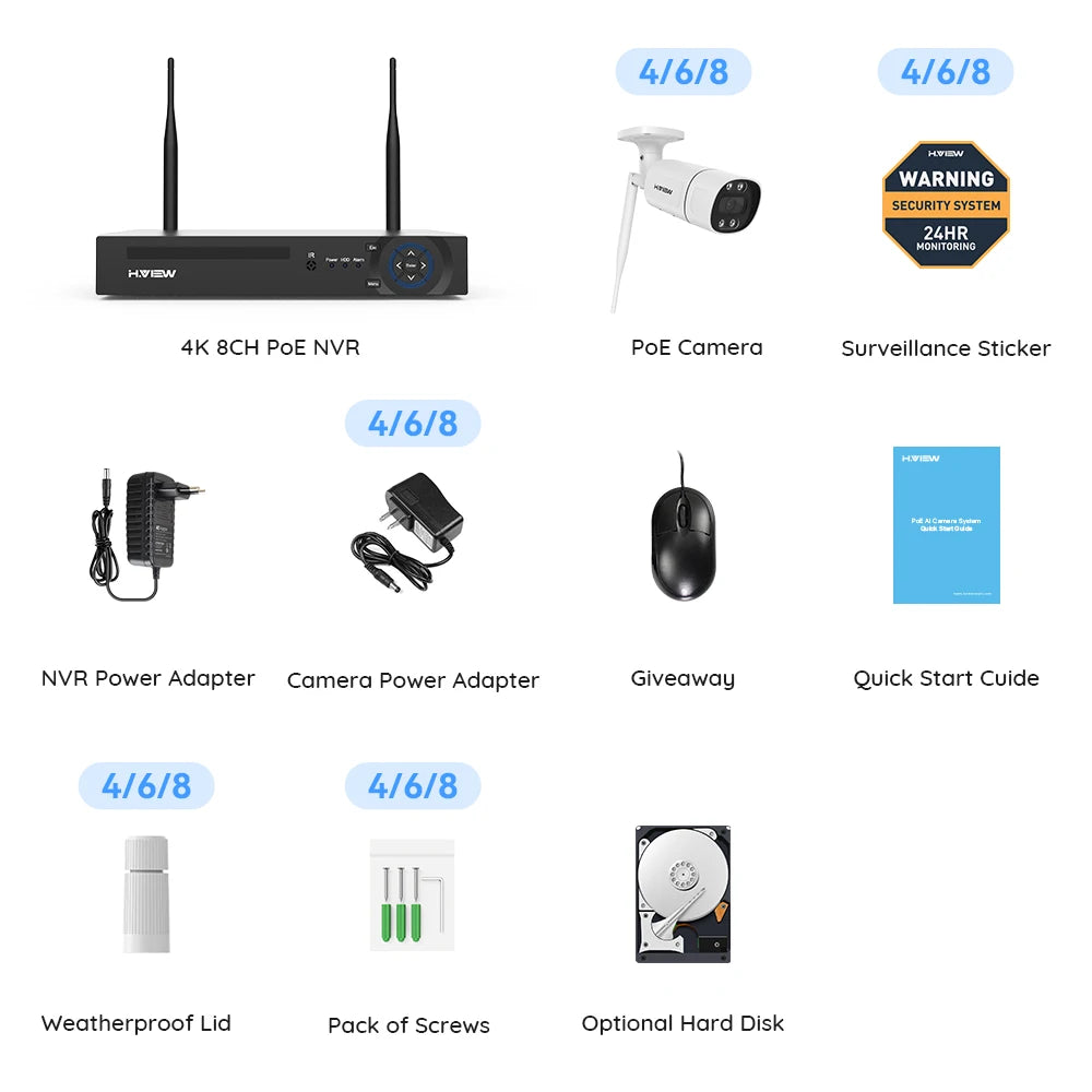 H.VIEW 8-Channel Wireless Security Camera System Kit NVR
