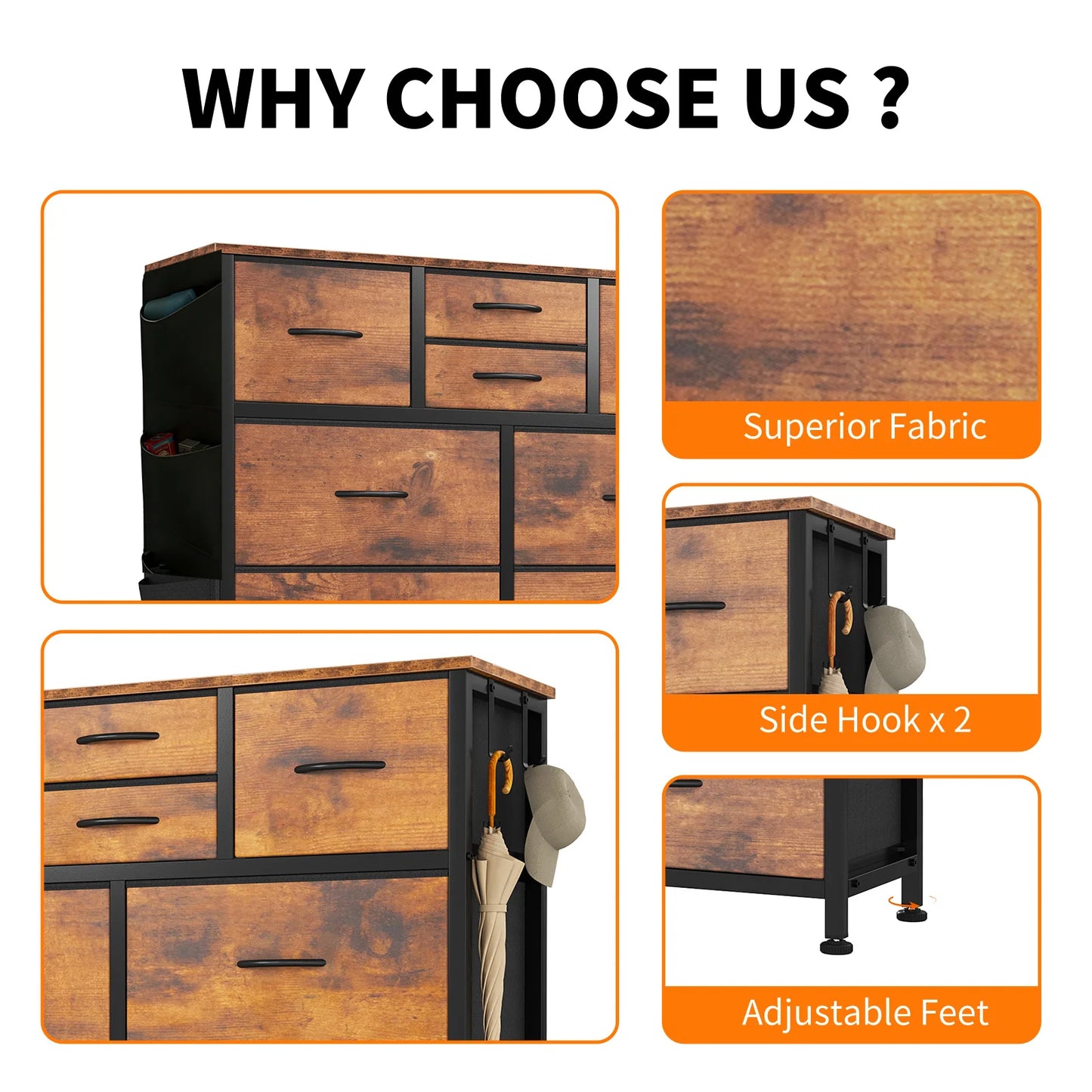 JHK Living Room Fabric Drawer Cabinet With Steel Frame