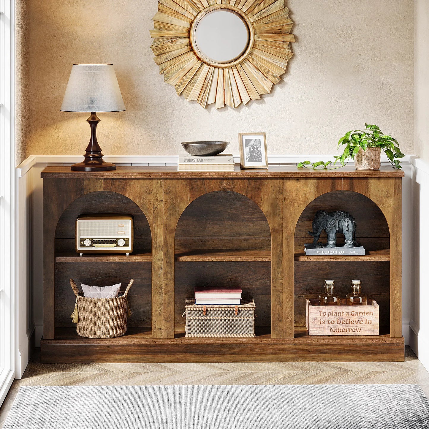 Tribesigns Farmhouse Console Table Three Tier Storage