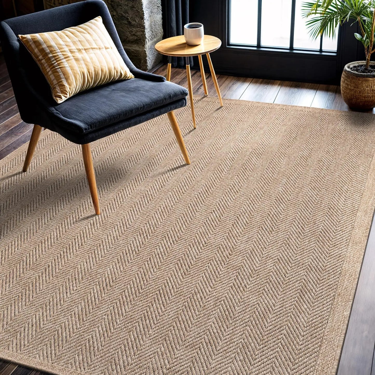 Natural Fiber Seagrass Area Rug Herringbone Design for Indoor Outdoor