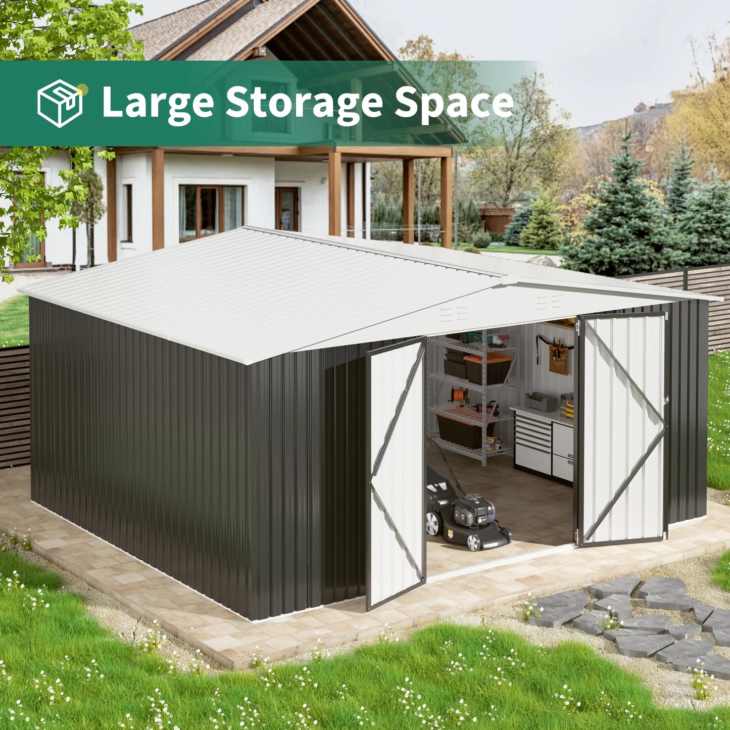 Polar Aurora Galvanized Steel Storage Shed Heavy Duty Lockable Tool Shed