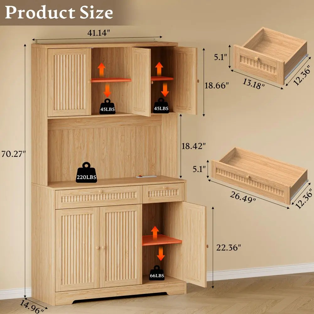 XMSJ Pantry Cabinet With Charging Station And Microwave Stand