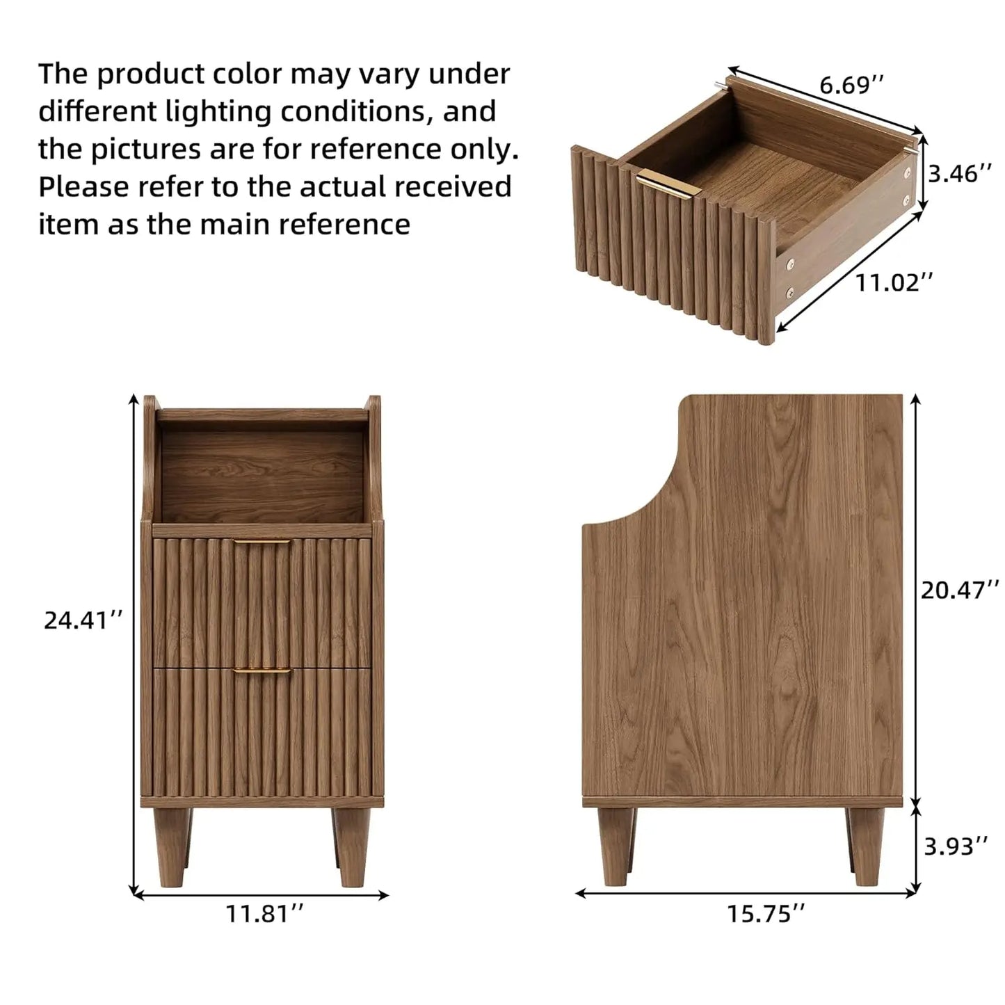Frame Narrow Nightstand Set Of 2 With Dual Drawers
