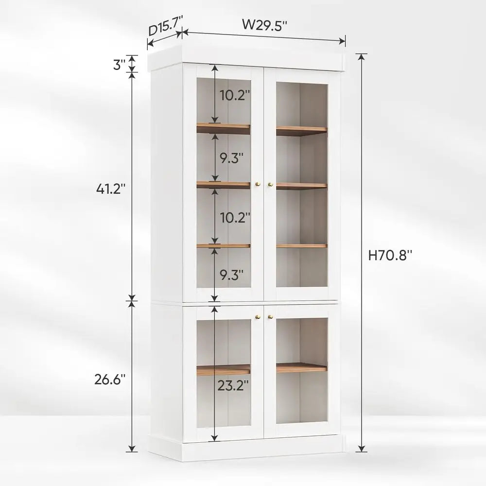 XMSJ Farmhouse Pantry Cabinet With Glass Doors And Adjustable Shelves