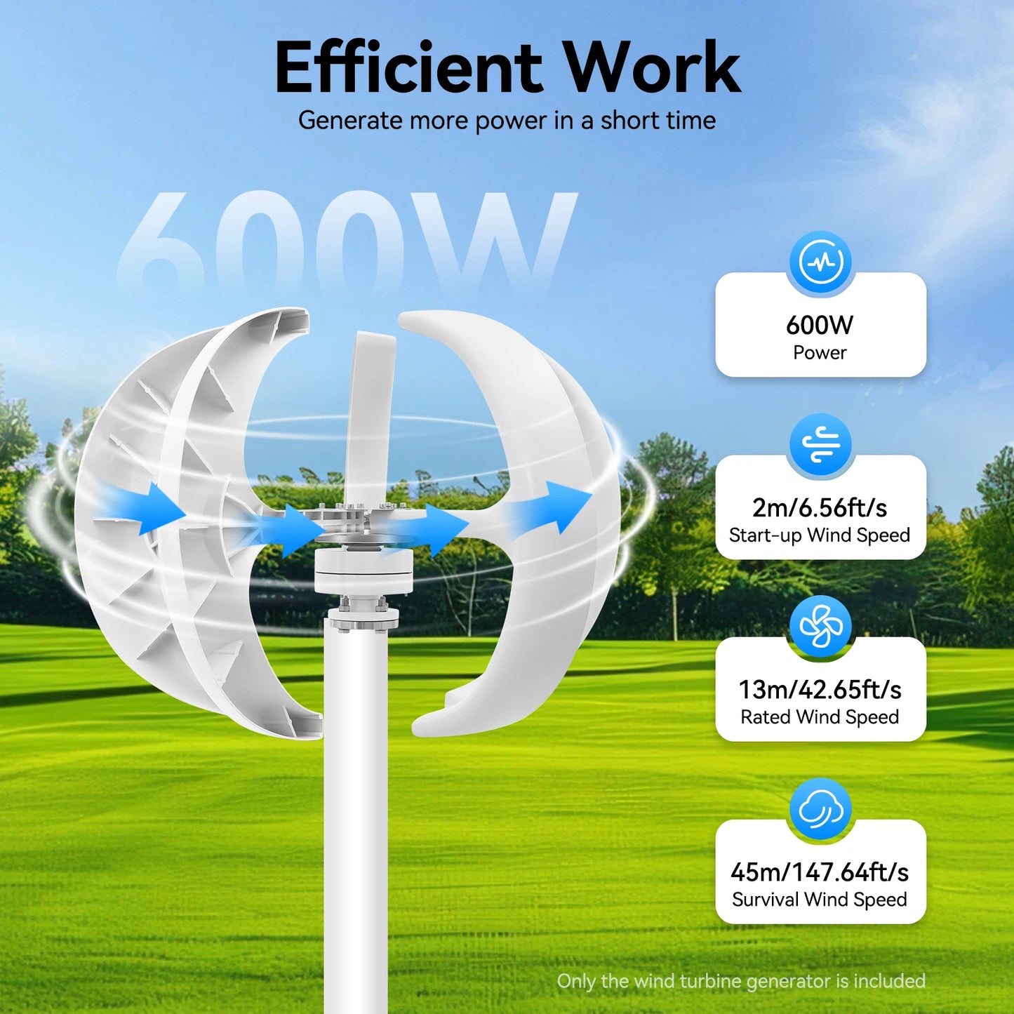 600W 24V Vertical Axis Wind Turbine Generator for Off Grid