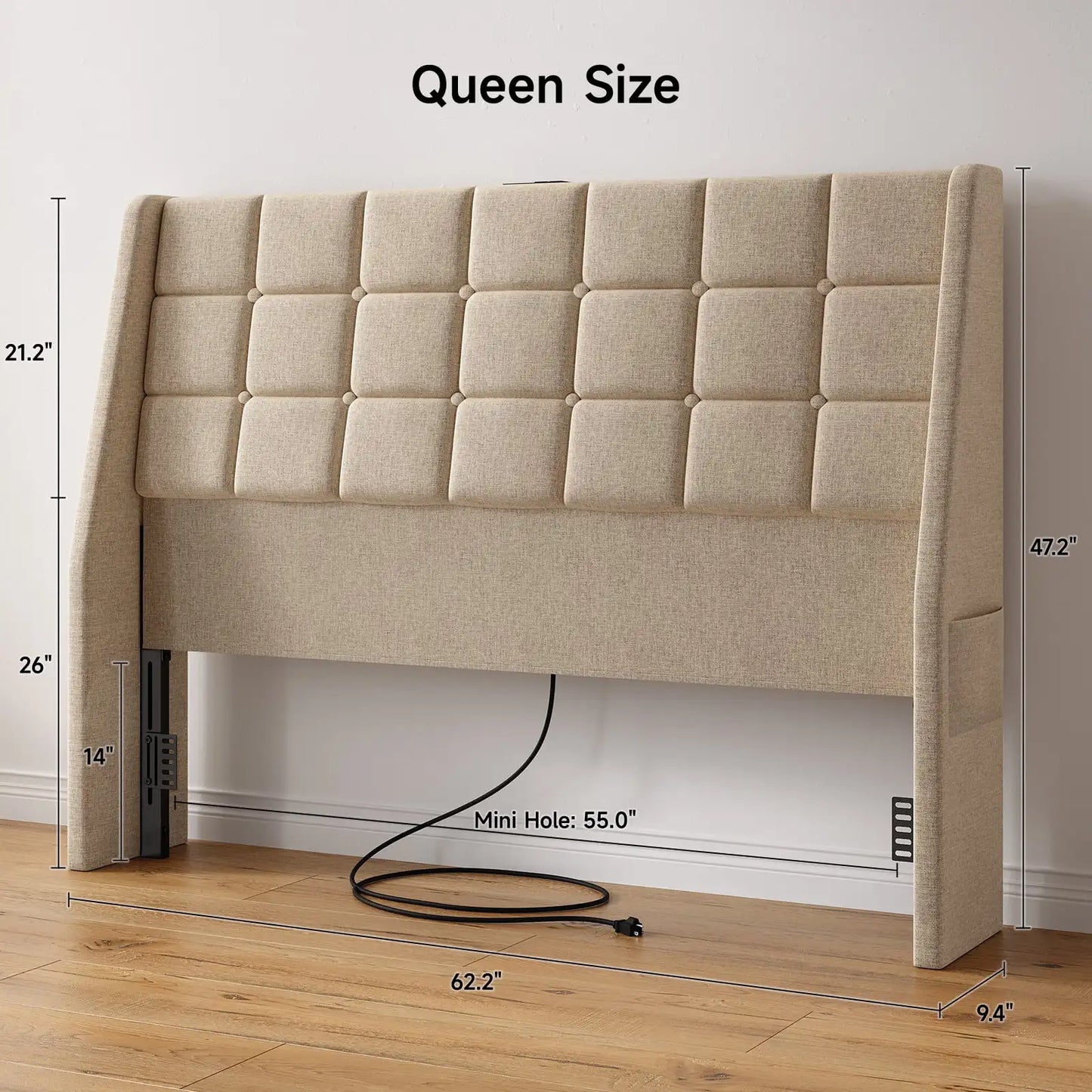 ONBRILL Upholstered Wingback Headboard With Tufted Buttons And Storage