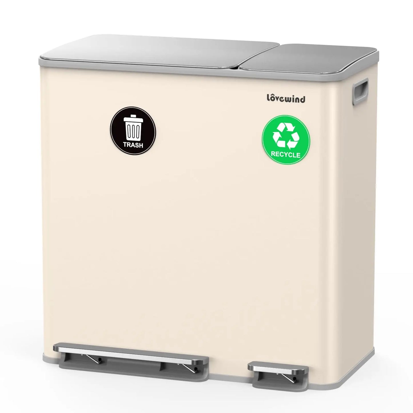 Dual Compartment Trash And Recycling Bin Set Stainless Steel