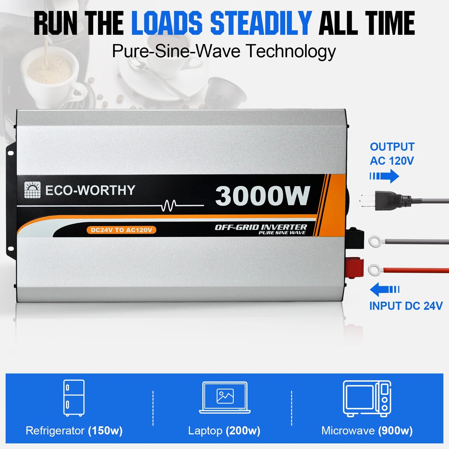 Eco-Worthy 3000W Sine Wave Inverter 24V DC To 120V AC