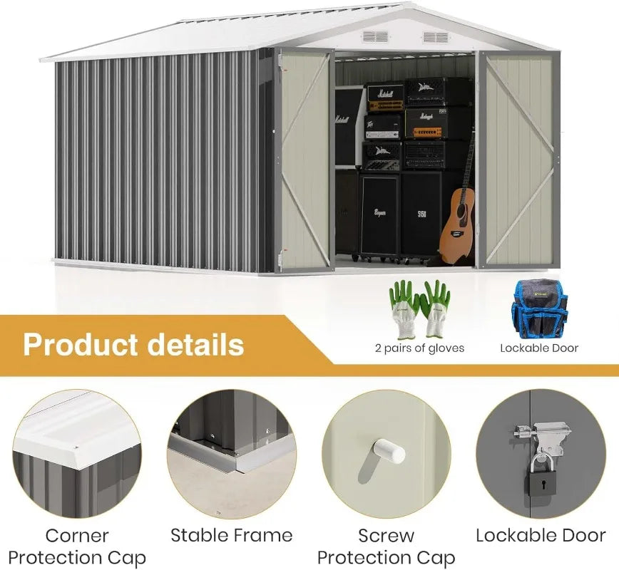 Patiowell Outdoor Steel Storage Shed With Lockable Doors