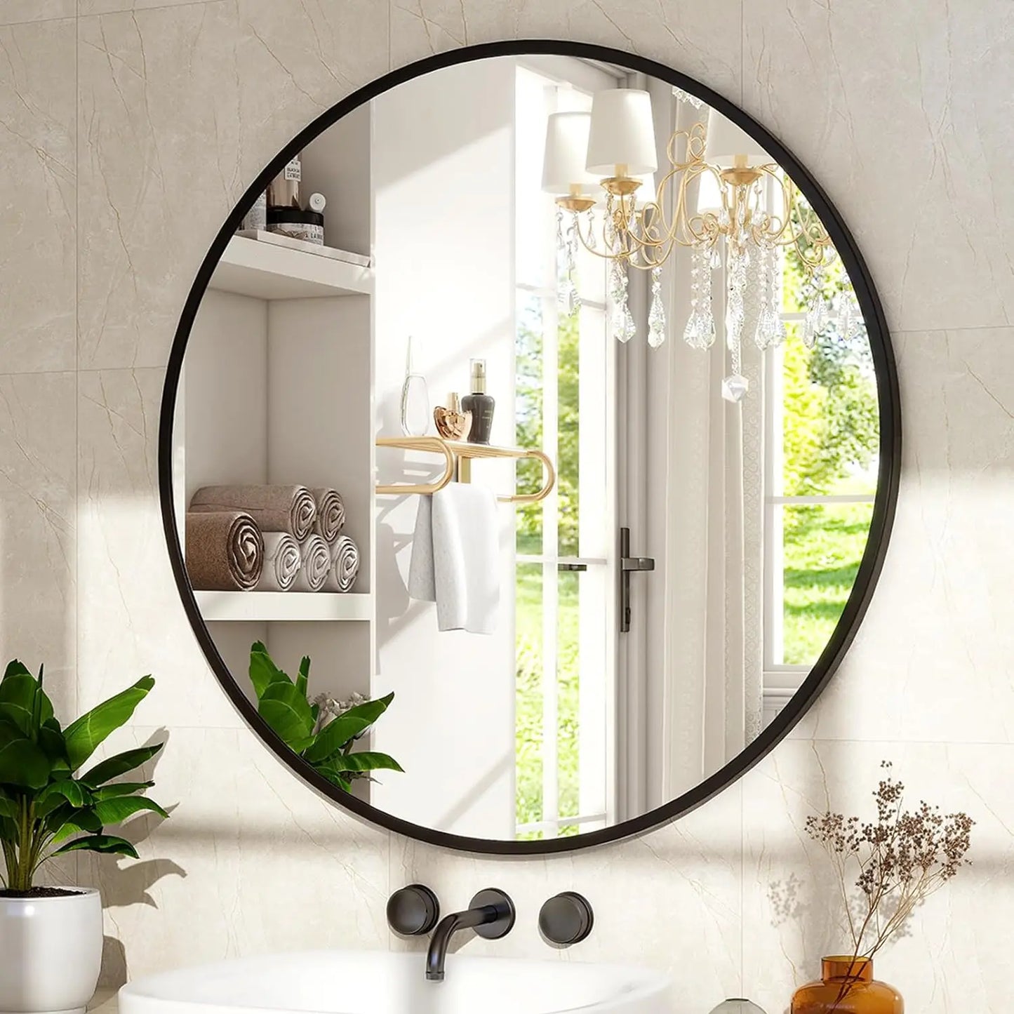 Round Metal Wall Mirror Matte Finish For Entryway Bathroom Living Room Decor