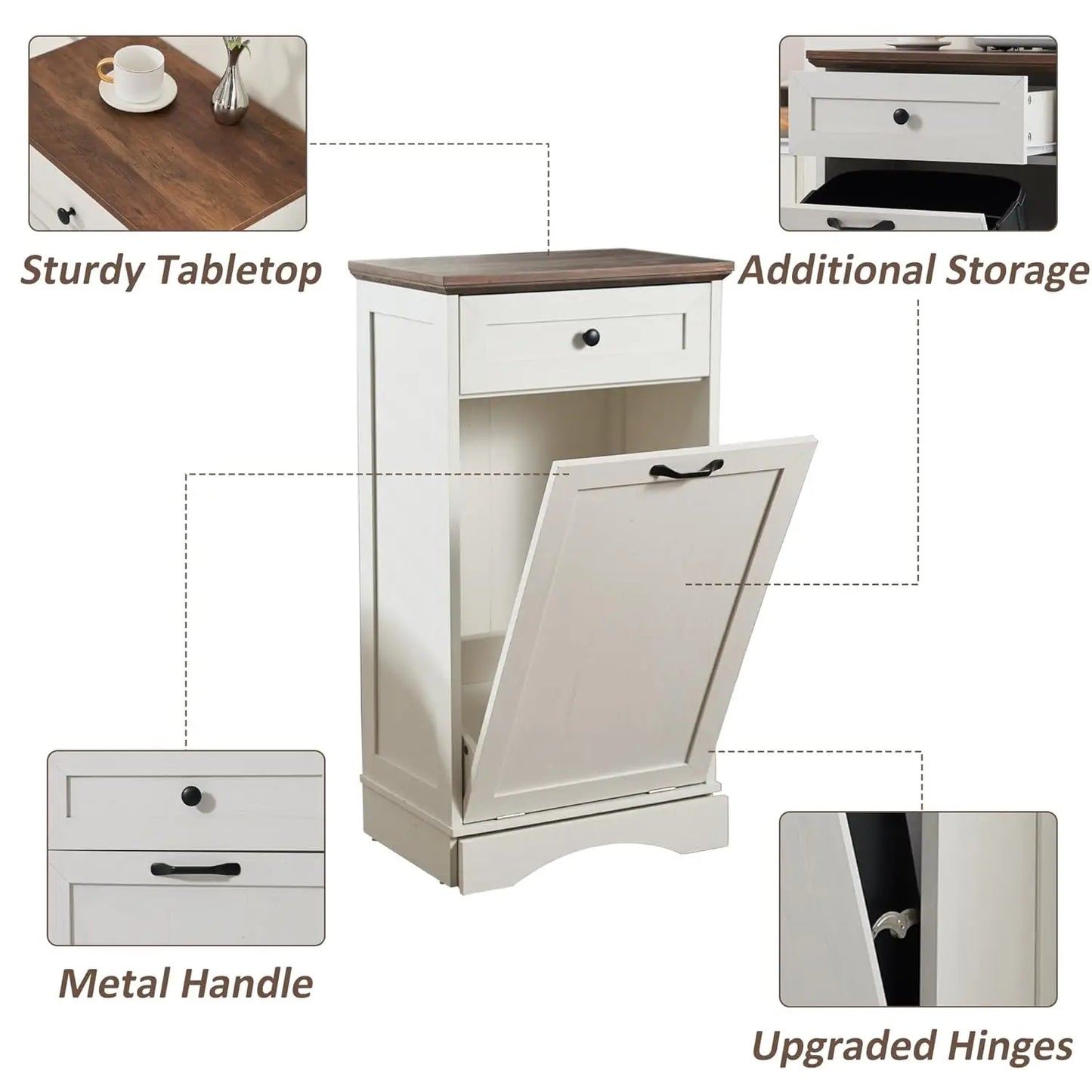 XMSJ Tilt Out Trash Cabinet Freestanding Wood Kitchen Bin
