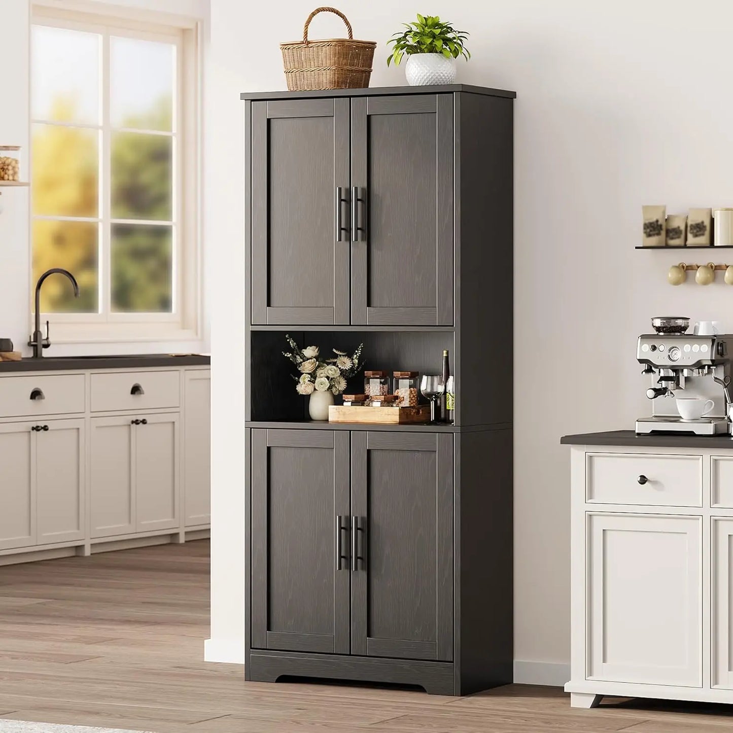 Studyset Tall Kitchen Pantry Cabinet With 4 Doors Adjustable Shelves