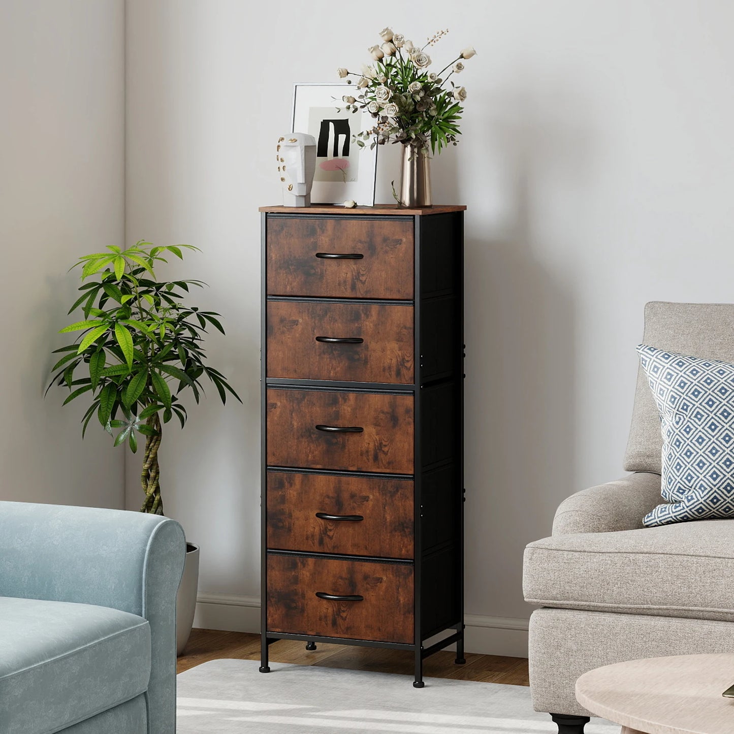 JHK Fabric Drawers Cabinet For Living Room Modern Storage Organizer