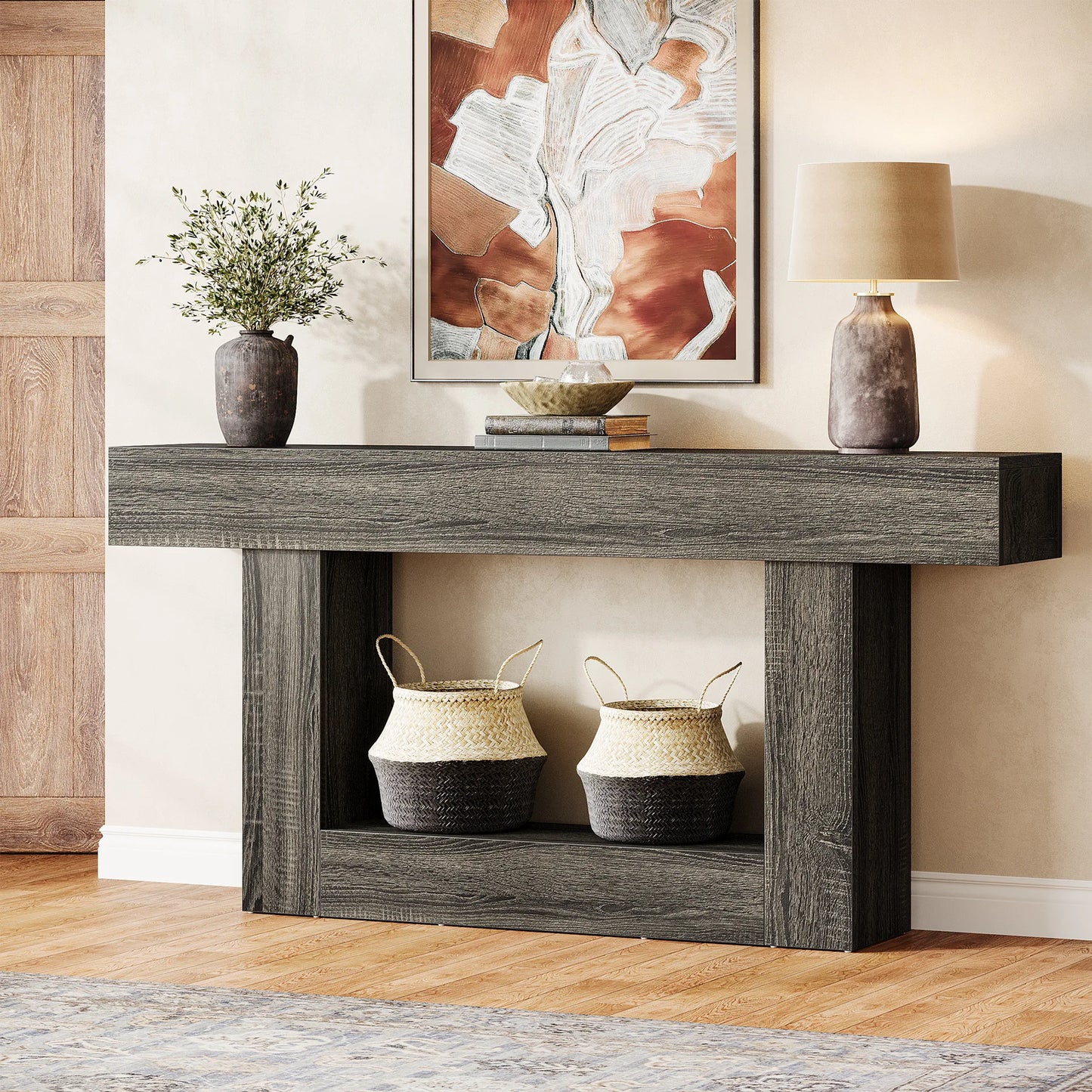 Tribesigns Farmhouse Console Table With U Shaped Base 2 Tier