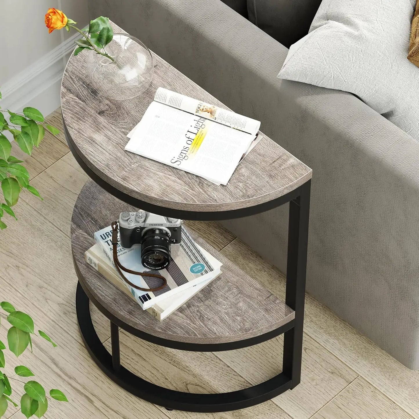 Little Tree Two Tier End Table Semi Circle Storage Shelf