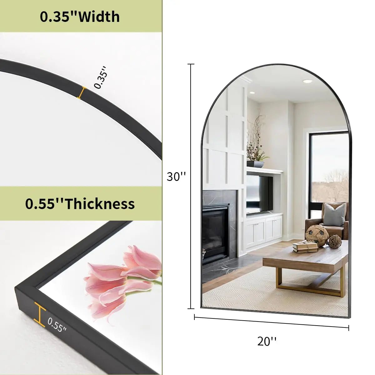 Beautypeak Arch Bathroom Mirror With Metal Frame Wall Mount