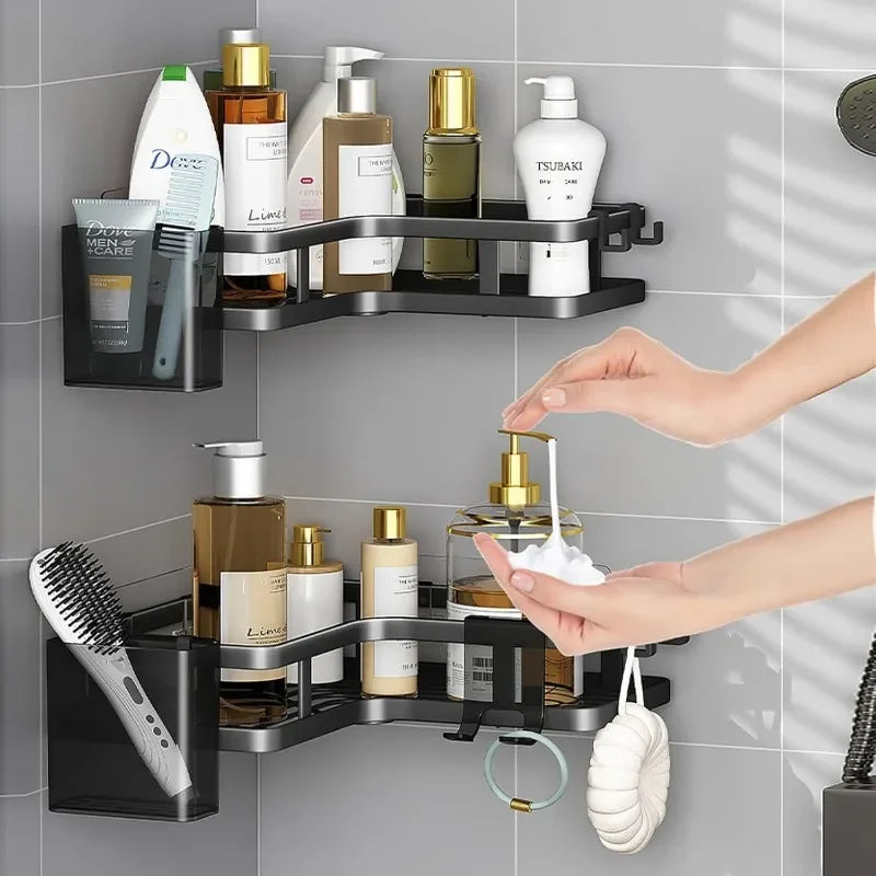 Double Layer Stainless Steel Corner Shelf No Drill Wall Organizer