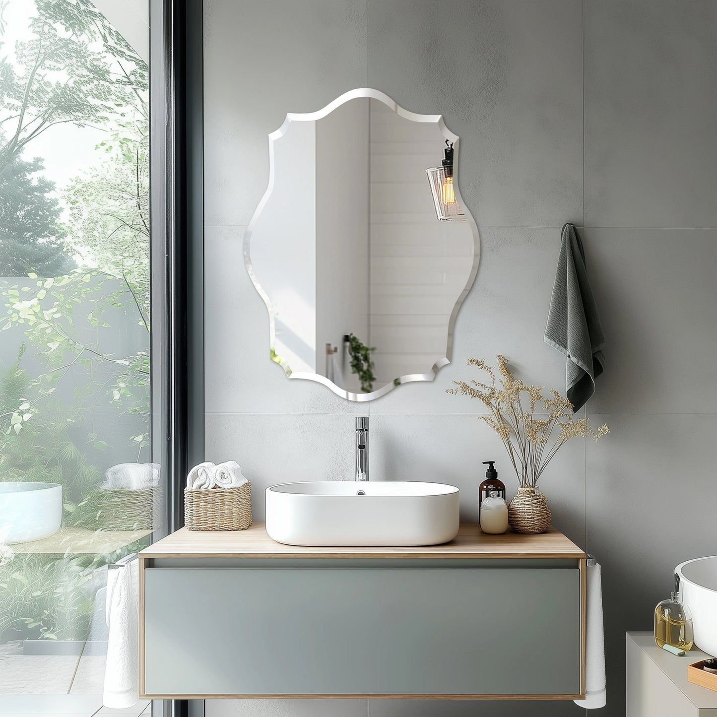 Wisfor Wall Mirror Scalloped Frameless Beveled Edge