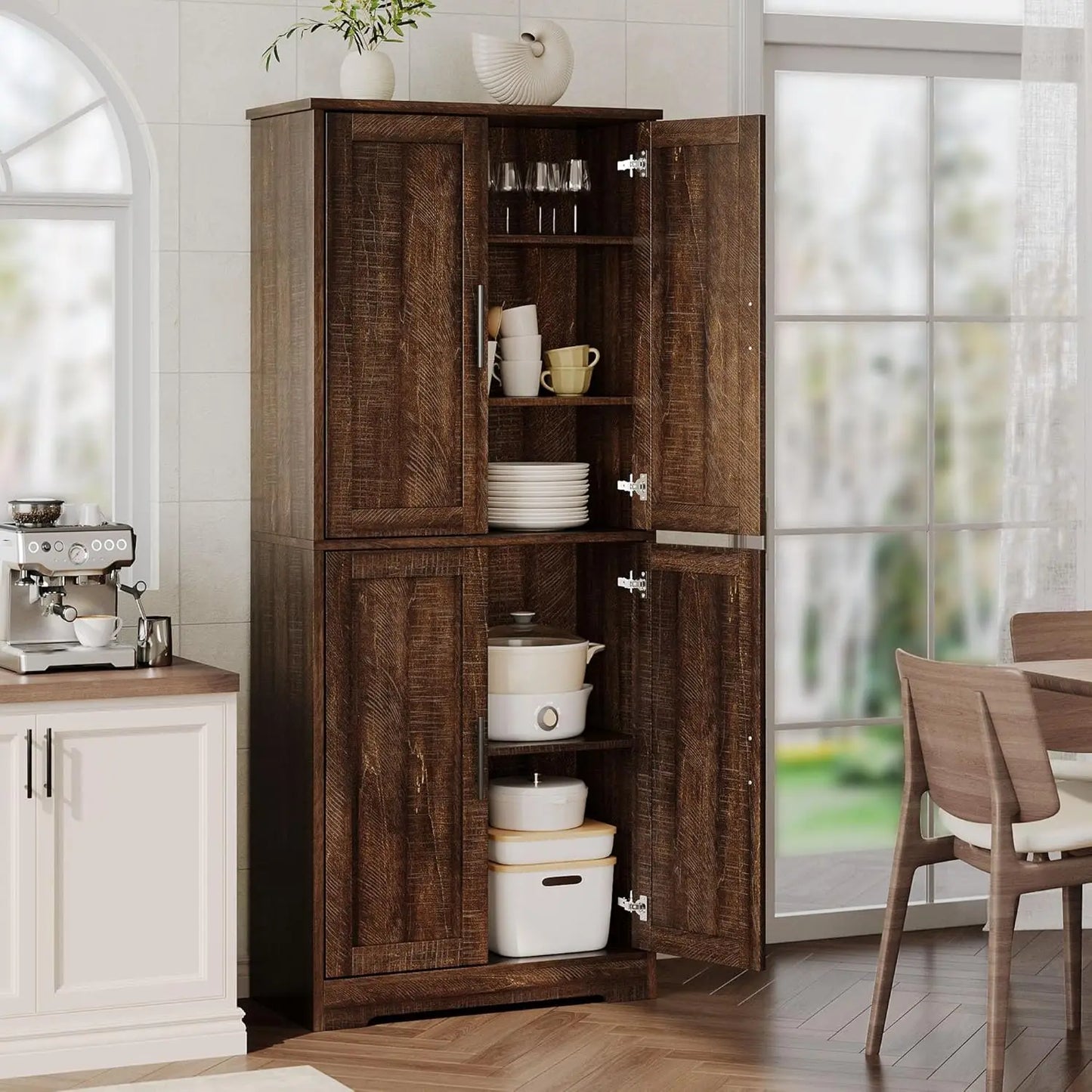 Studyset Tall Kitchen Pantry Cabinet With 4 Doors Adjustable Shelves