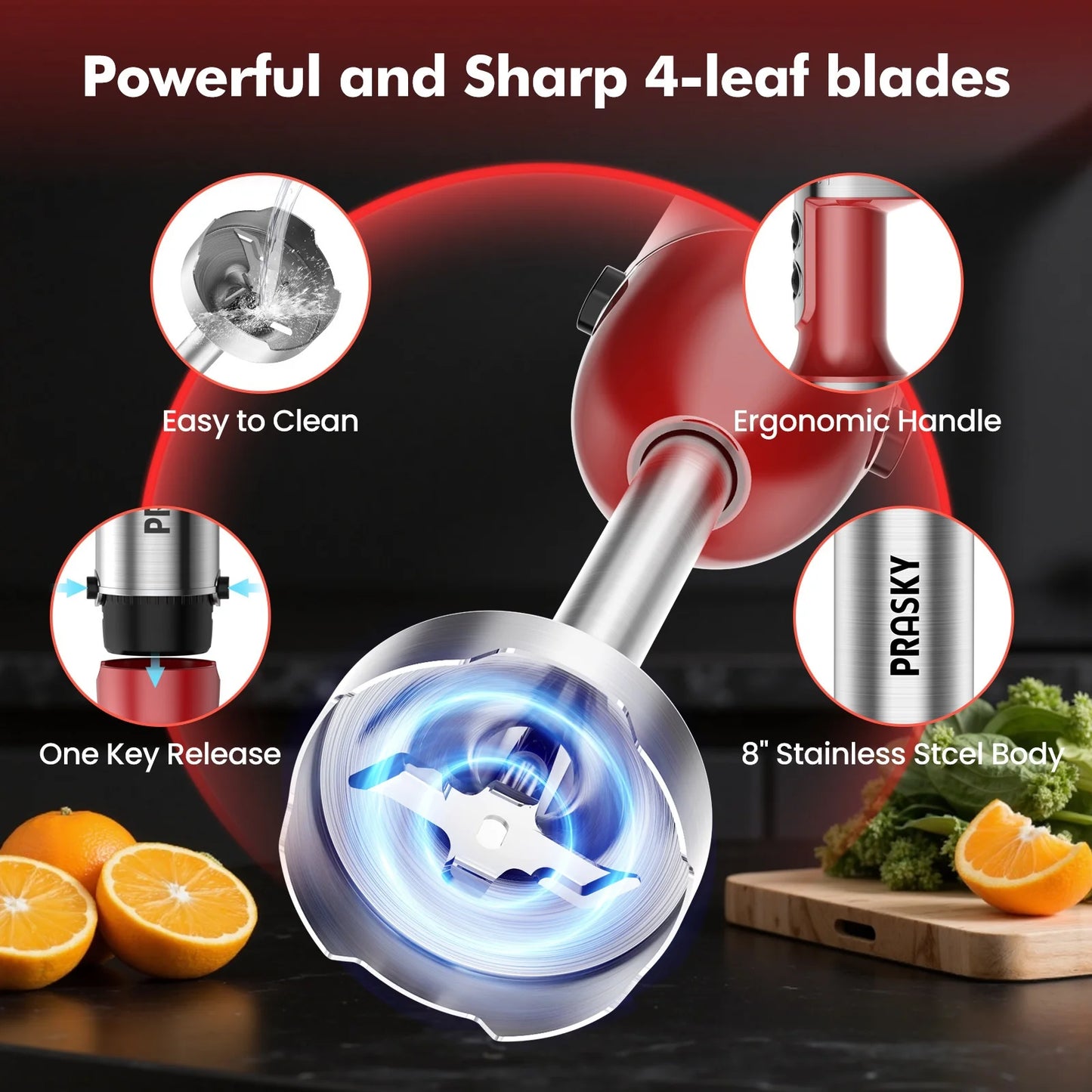 Prasky 5-In-1 Handheld Immersion Blender With Whisk And Chopper