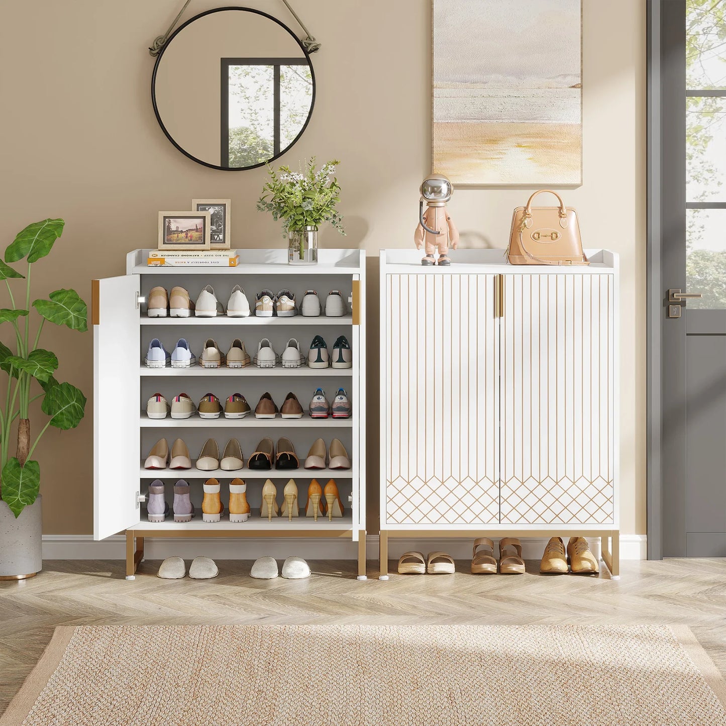 Tribesigns 5-Tier Wood Shoe Cabinet With Doors For Home