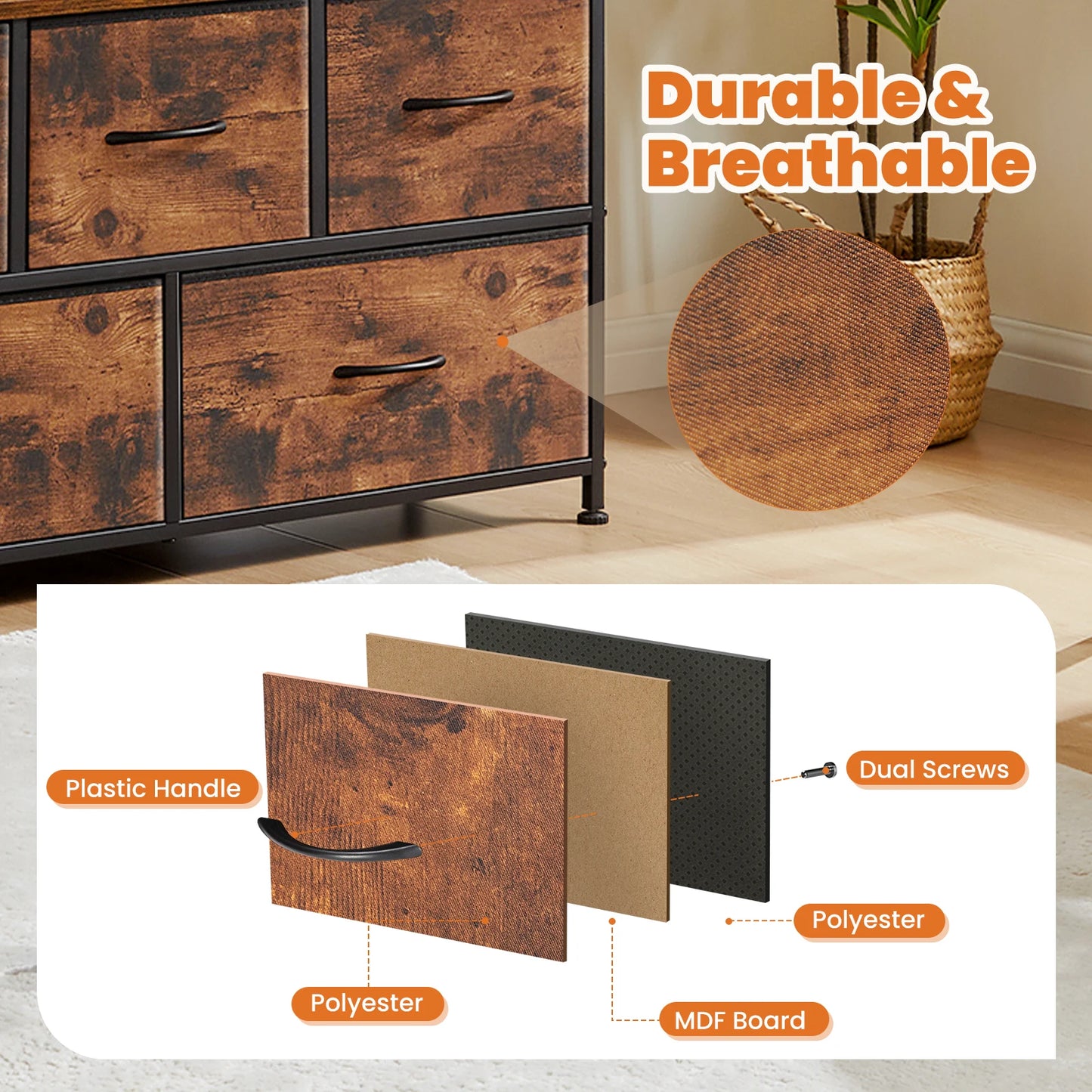 JHK Shoe Cabinet Dresser With Five Fabric Drawers And TV Stand