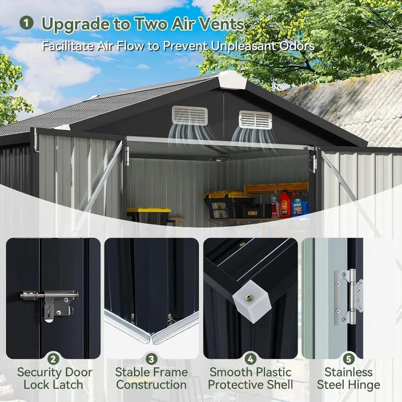 Outdoor Metal Storage Shed With Galvanized Base Weatherproof And Durable