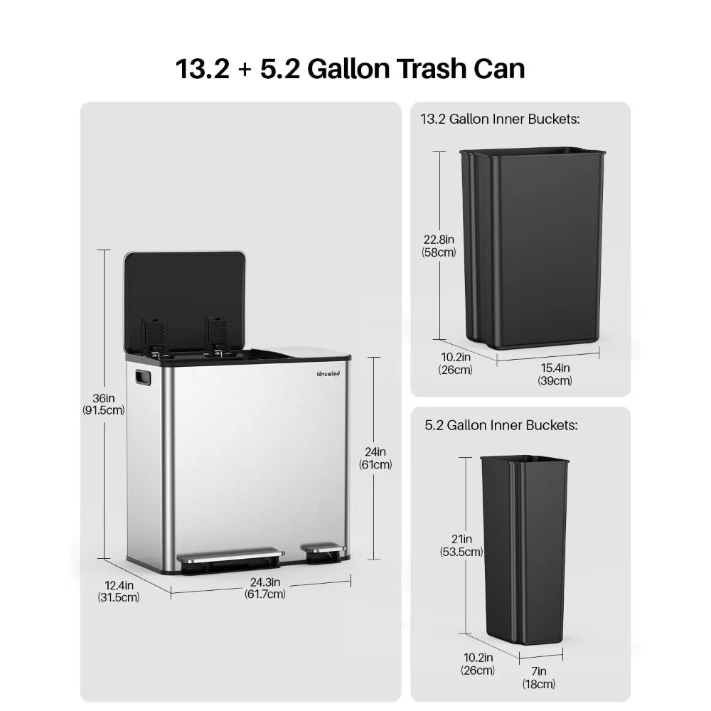 Dual Compartment Trash And Recycling Bin Set Stainless Steel