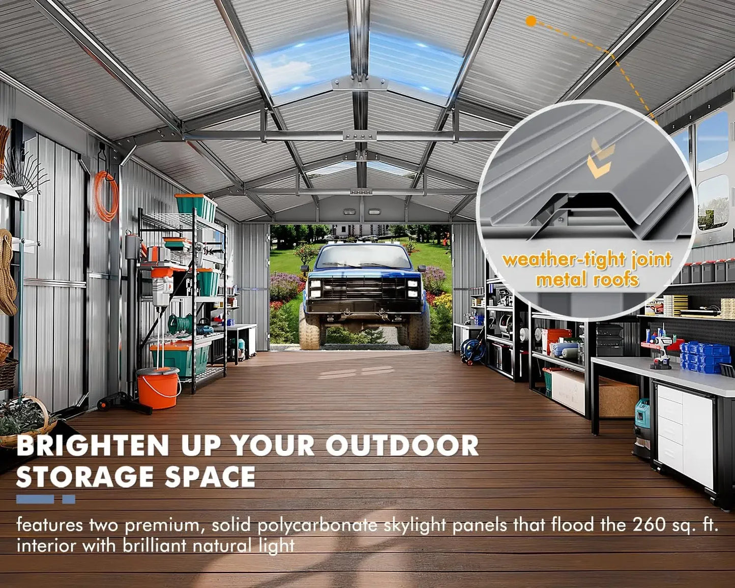 Metal Garage Shed Carport Workshop Outdoor Building With Reinforced Truss