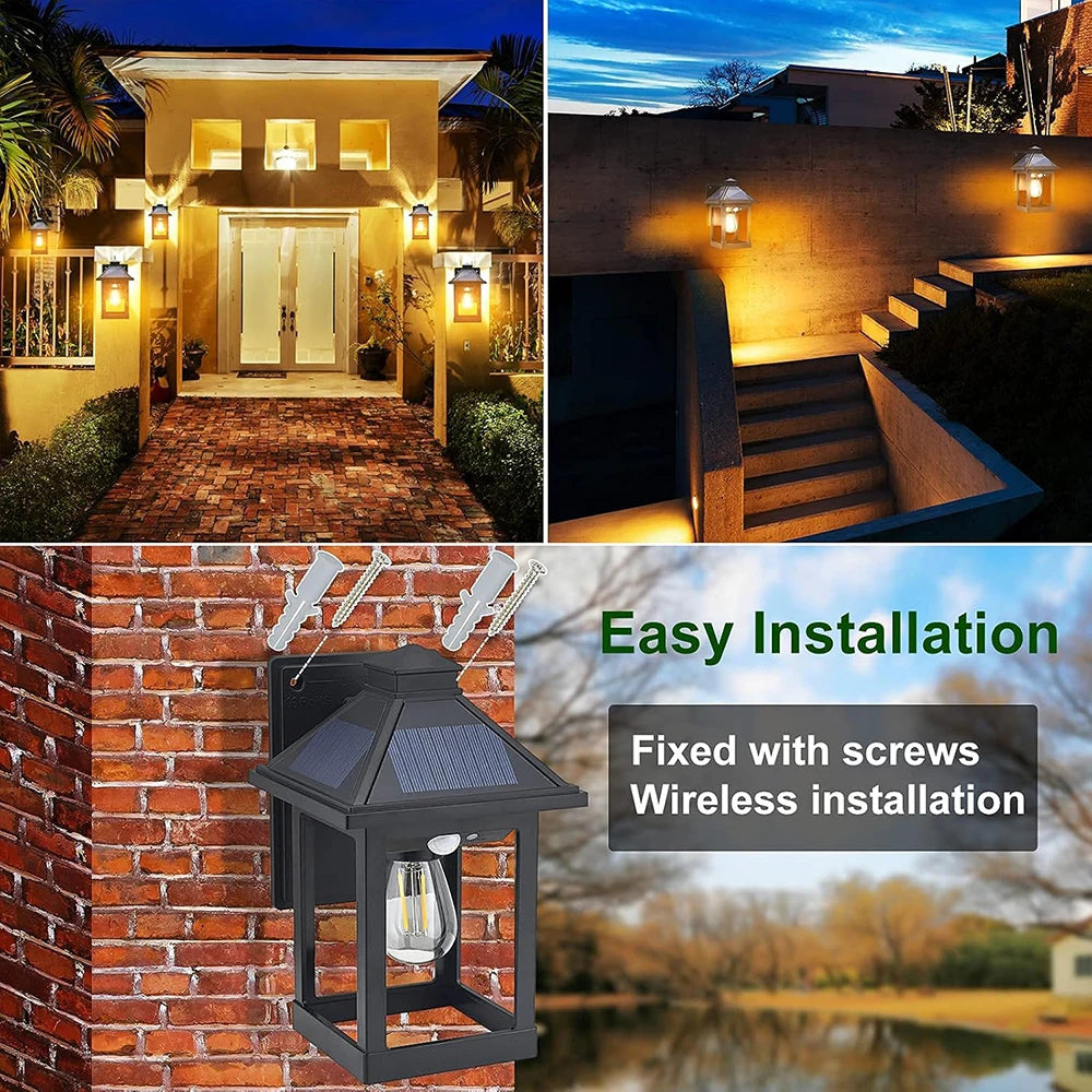 Solar Powered Wall Lanterns With Motion Sensor LED Sconce