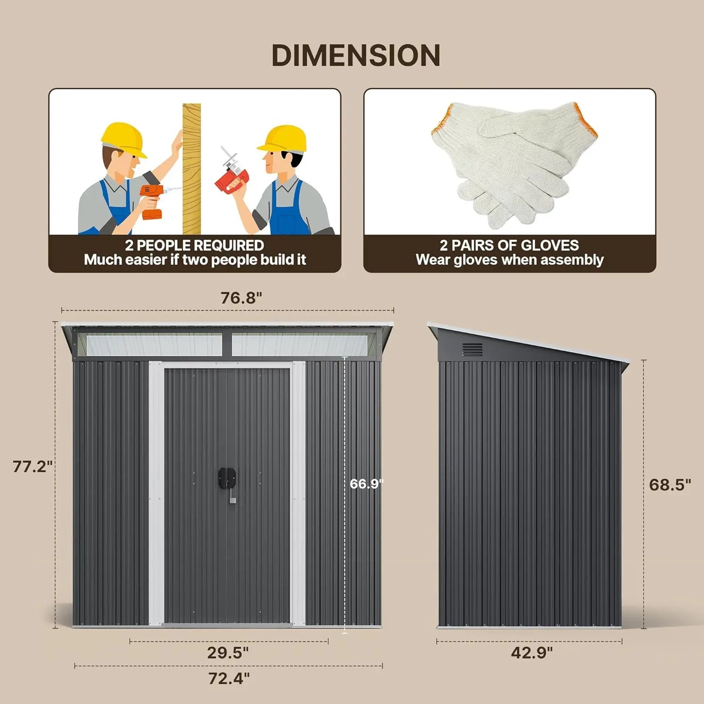 Metal Garden Storage Shed With Sliding Lockable Doors