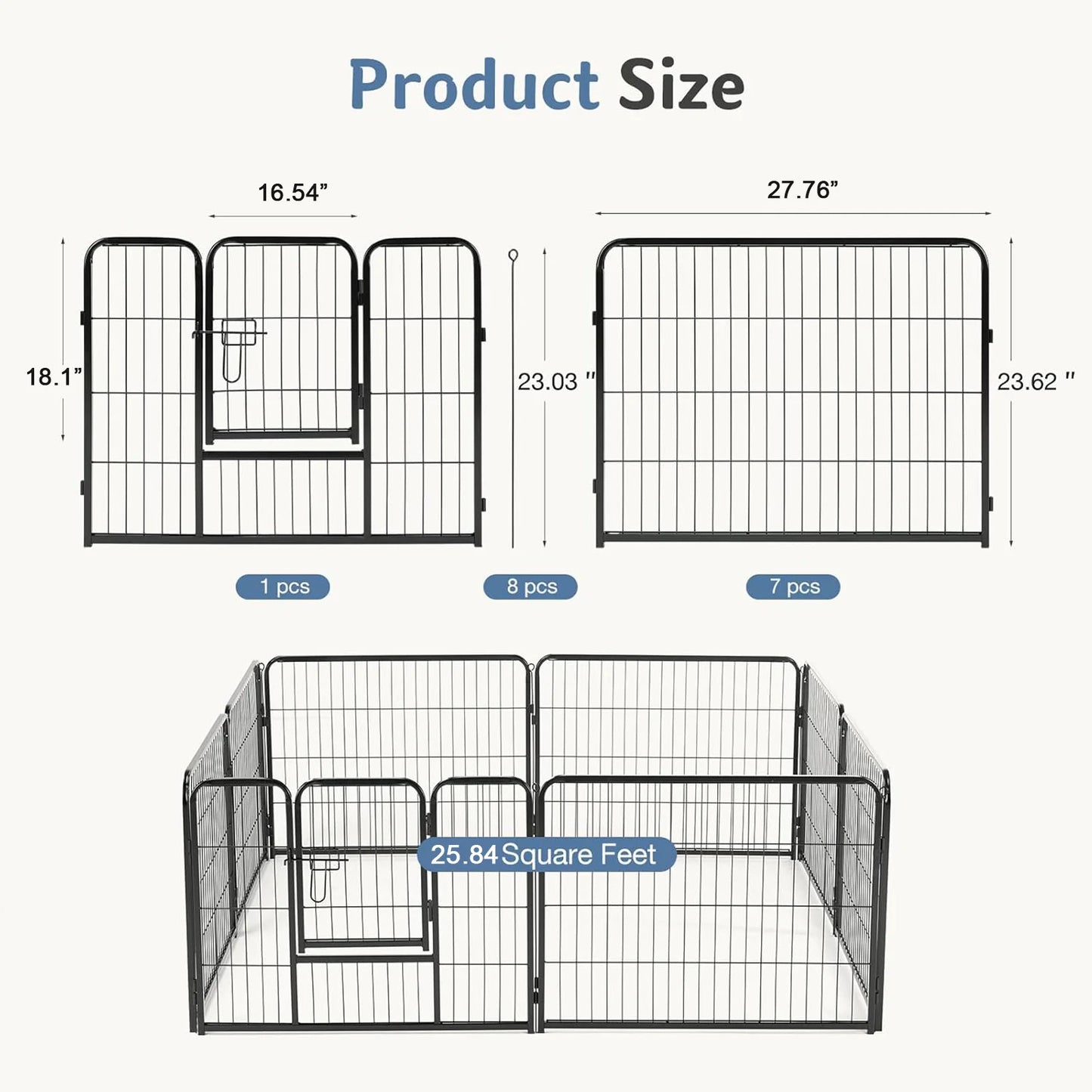 JHK Eight Panel Foldable Dog Pen For Indoor Outdoor Use
