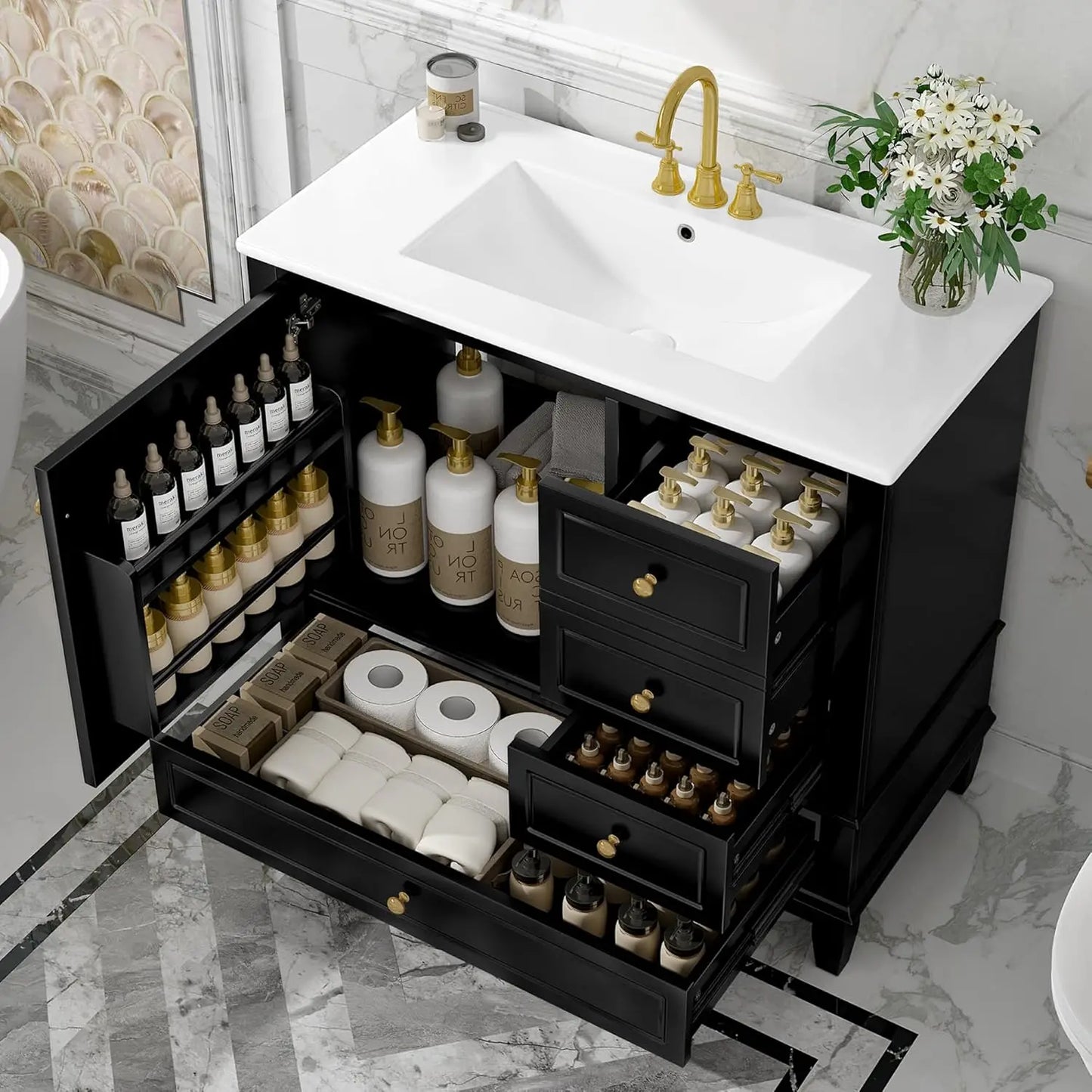 Free Standing Bathroom Vanity With Sink And Ceramic Basin