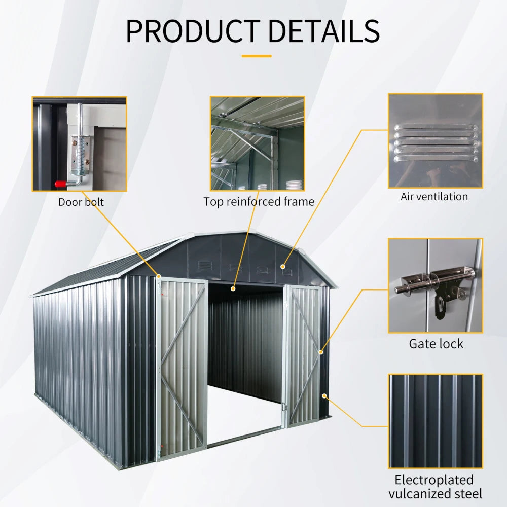 Outdoor Metal Storage Shed With Arch Roof And Lockable Doors