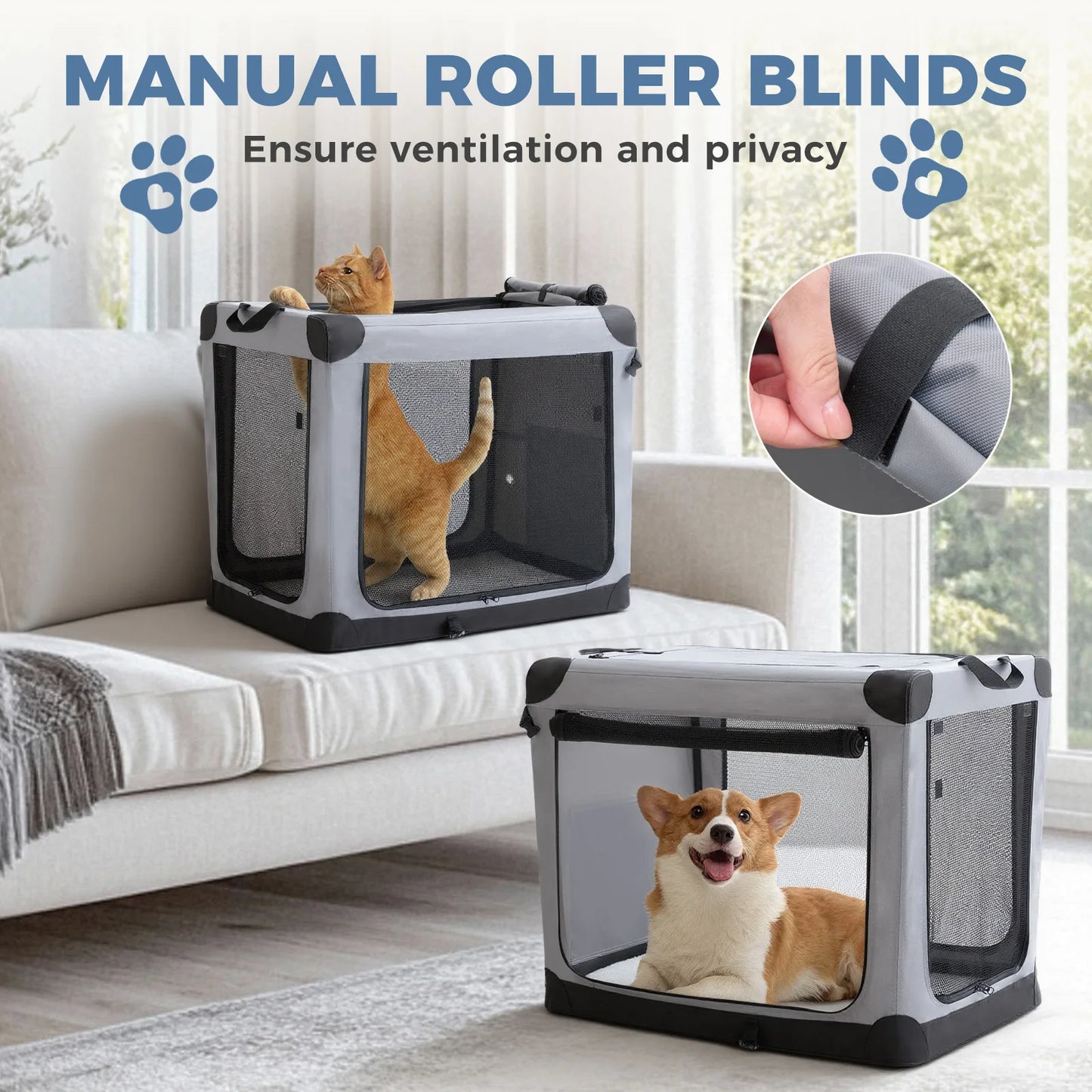 JHK Foldable Soft Dog Crate With 3 Doors